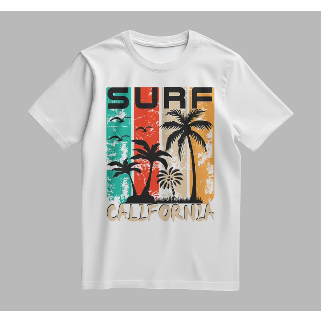 Camiseta Básica Estampa Surf California Casual Confortável Cores