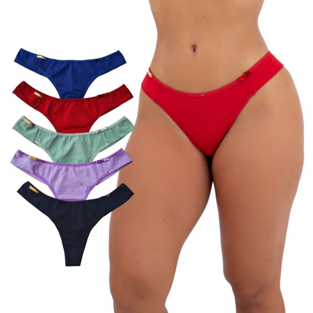 Kit 5 Calcinhas Jade em Algodão Fio Duplo Lateral Dobrada Lacinho
