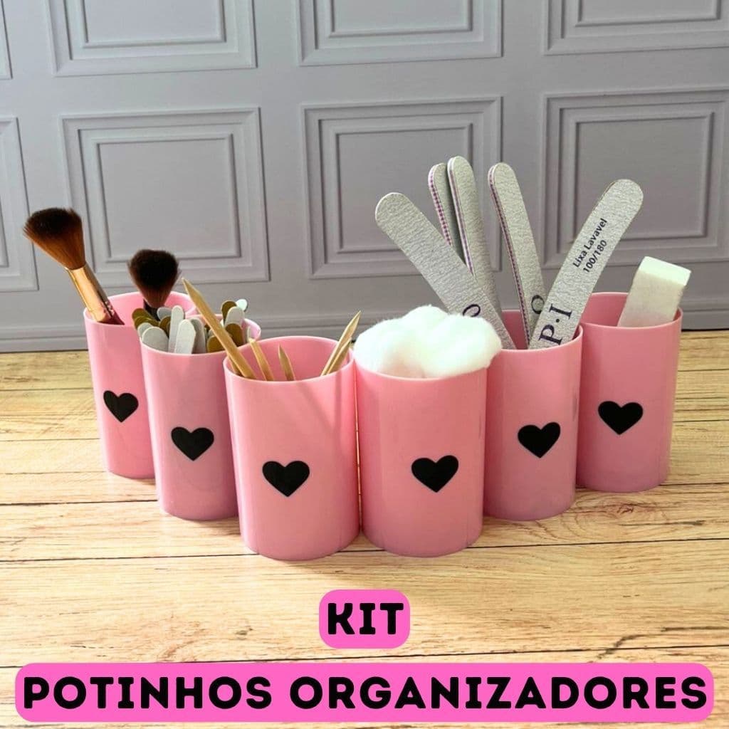 kit Organizador nail manicure porta algodão esmalte pincel maquiagem potinhos lixas algodão