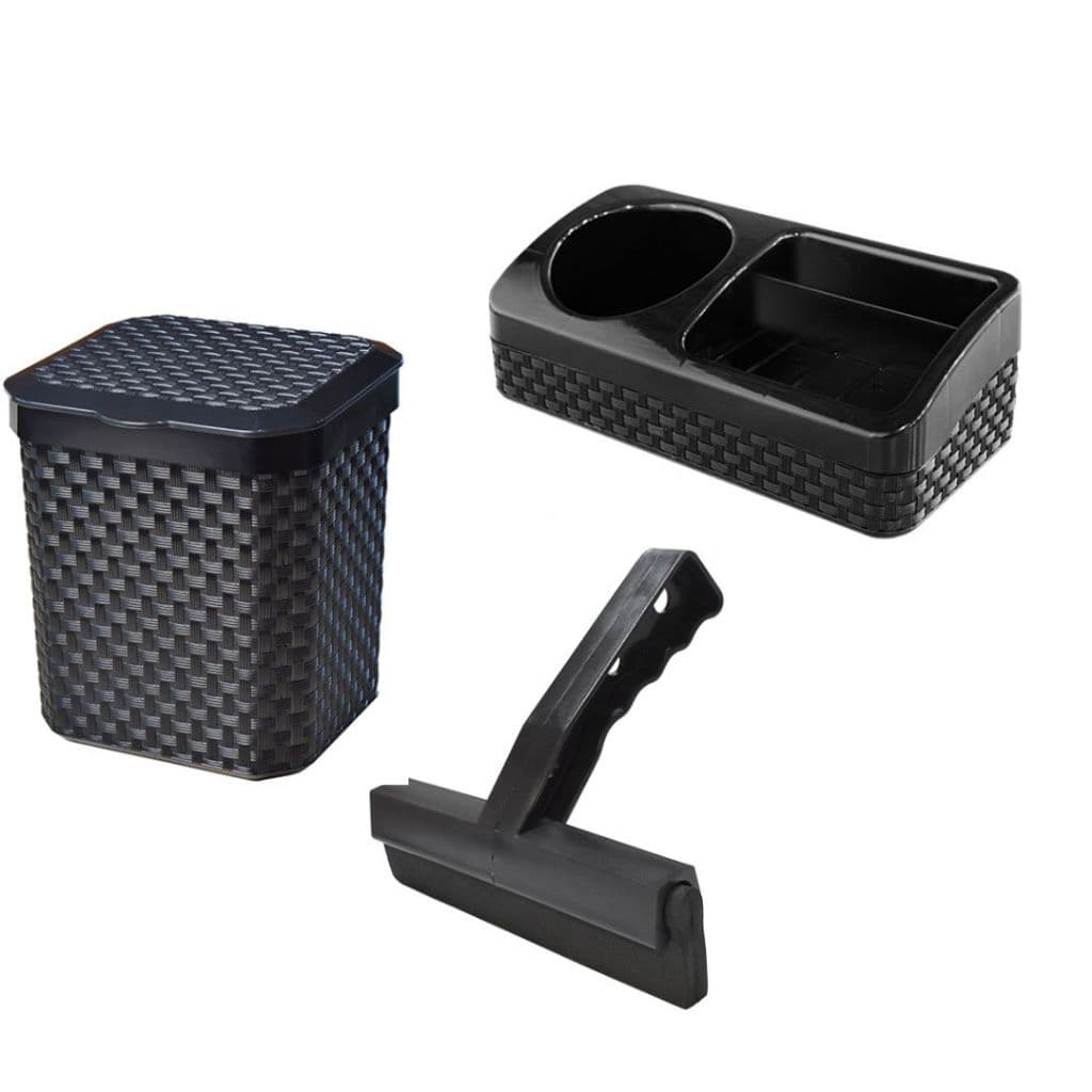 Kit Completo para Cozinha Rattan Preto - Lixeira 5L + Rodinho + Porta Detergente e Sabão - TOY 25809/25852/25804