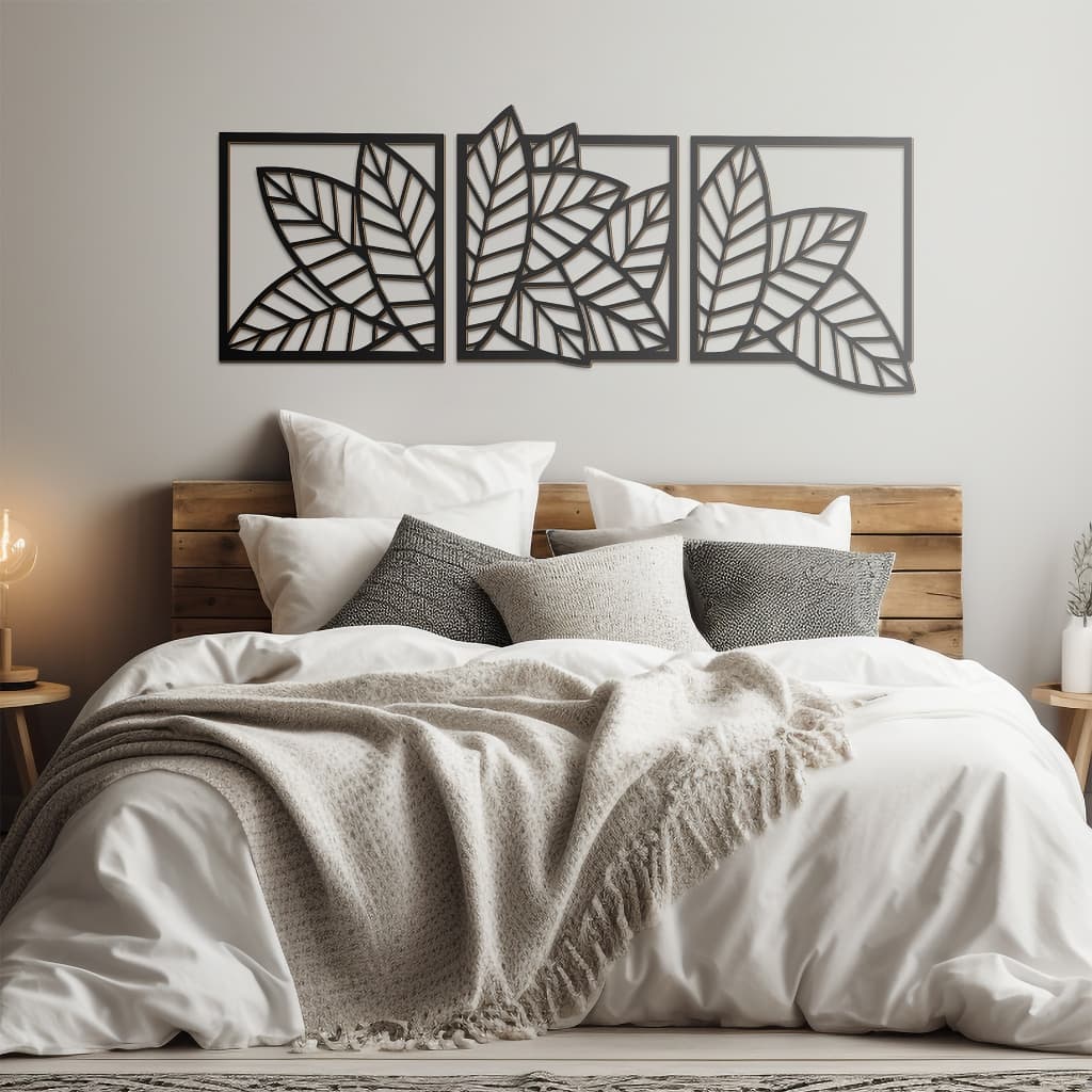 Quadro Folhas Decorativo Vazado 100% MDF 3mm Folhagens 3 peças