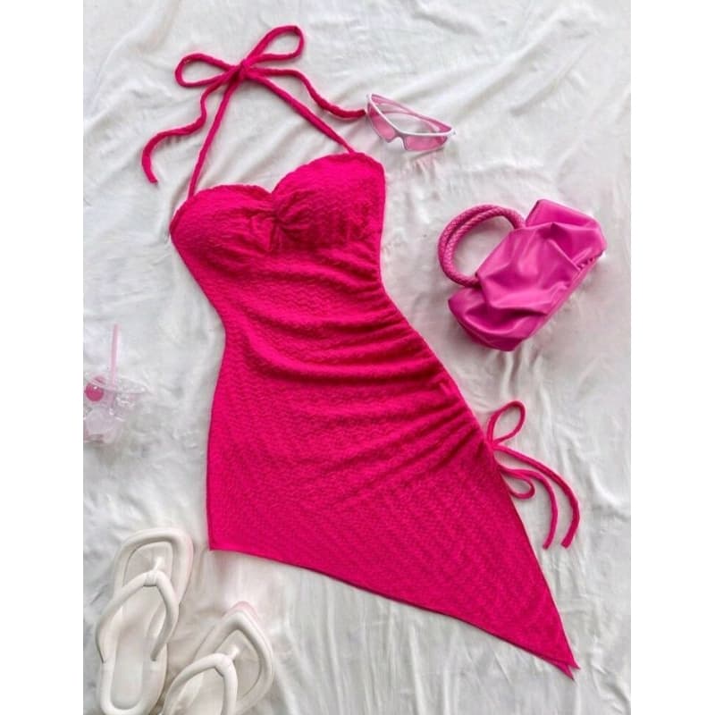 Vestido Colado Curto Verão Festa Regulável Com Puxador Fenda Lateral Alcinha Tomara Que Caia