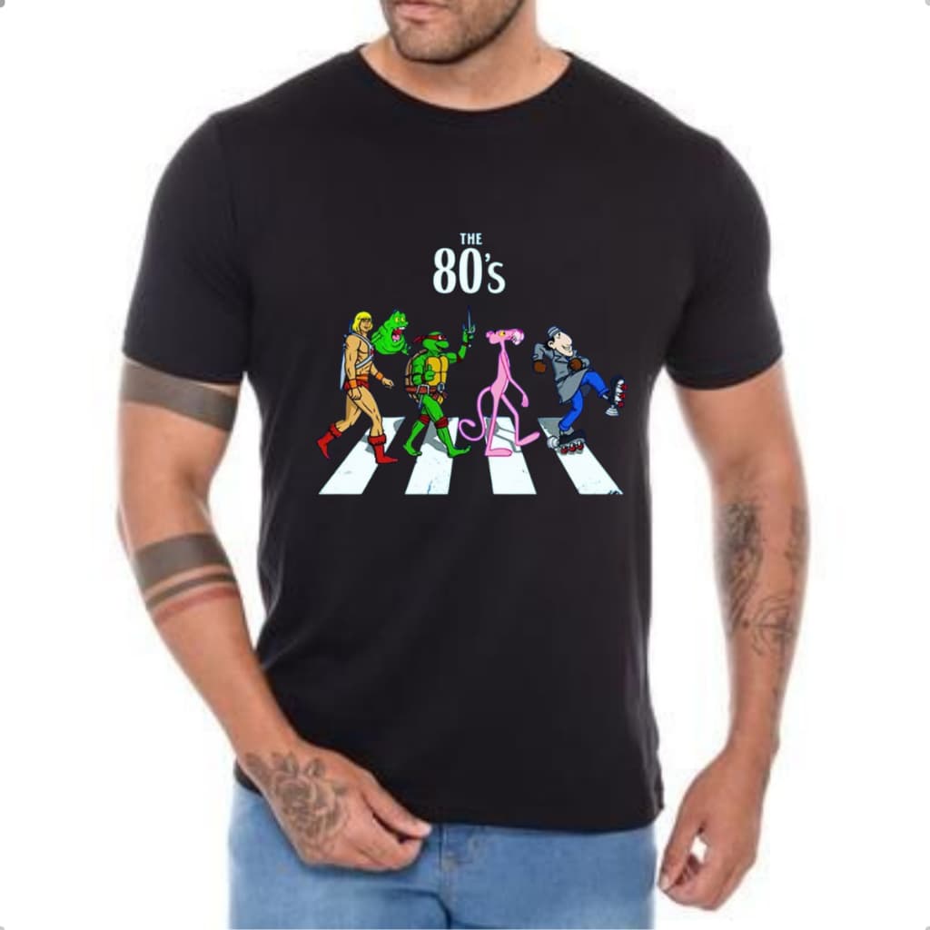 Camiseta The 80s Tshirt Desenho Tartaruga Ninja Pantera cor de Rosa 100% Algodão Penteado 30.1