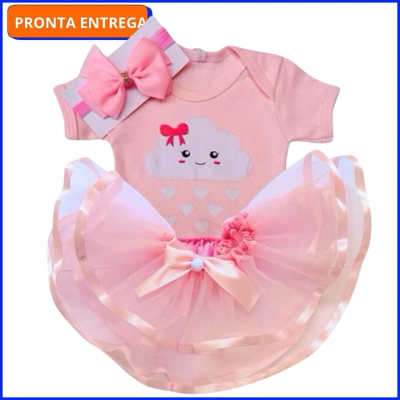 Body Bebê Temático Mesversário Personagem  Chuva de Benção + Laço +Tule