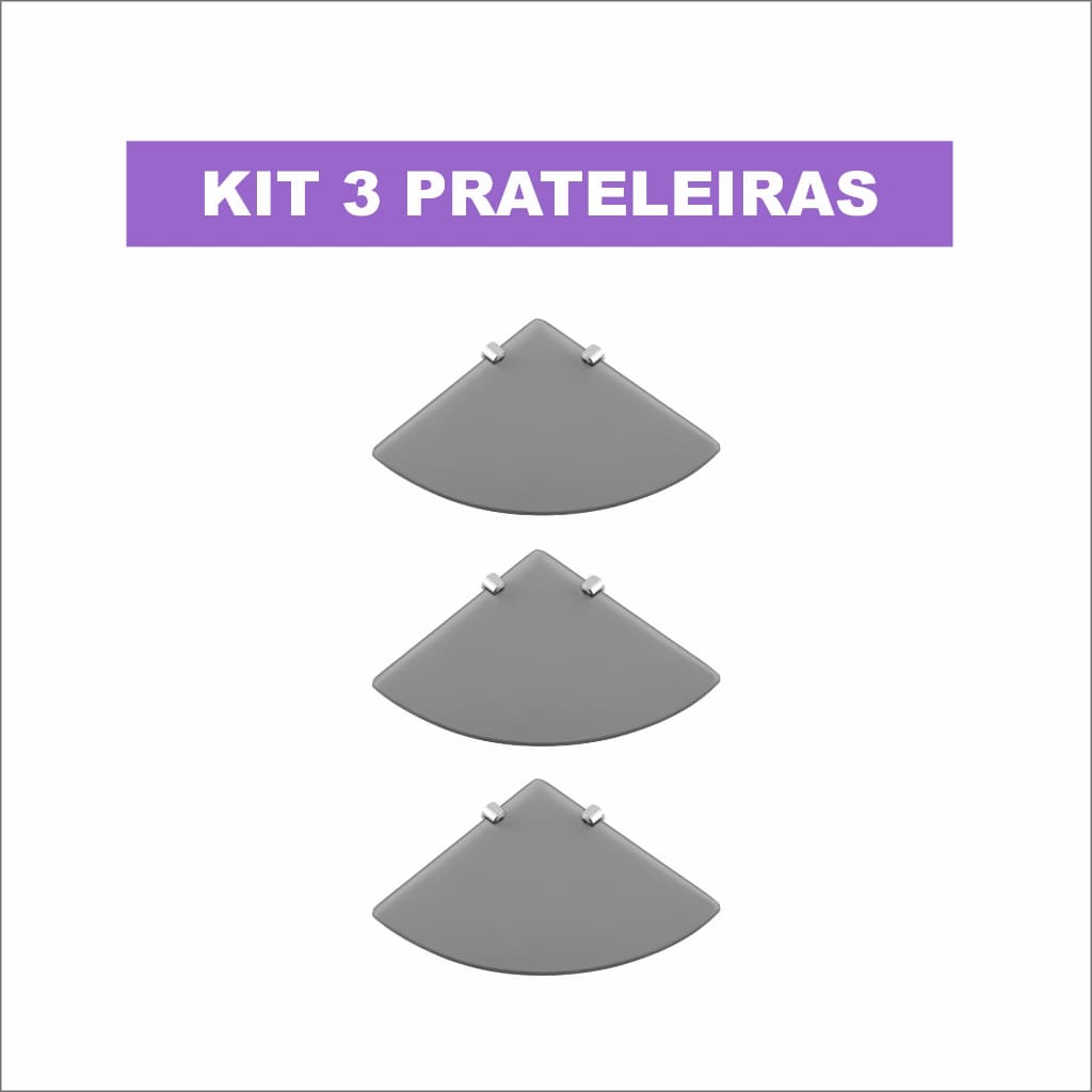 Kit 3 Prateleira Vidro Fume Canto Para Banheiro Organizador Para Box Com Suportes de Fixação