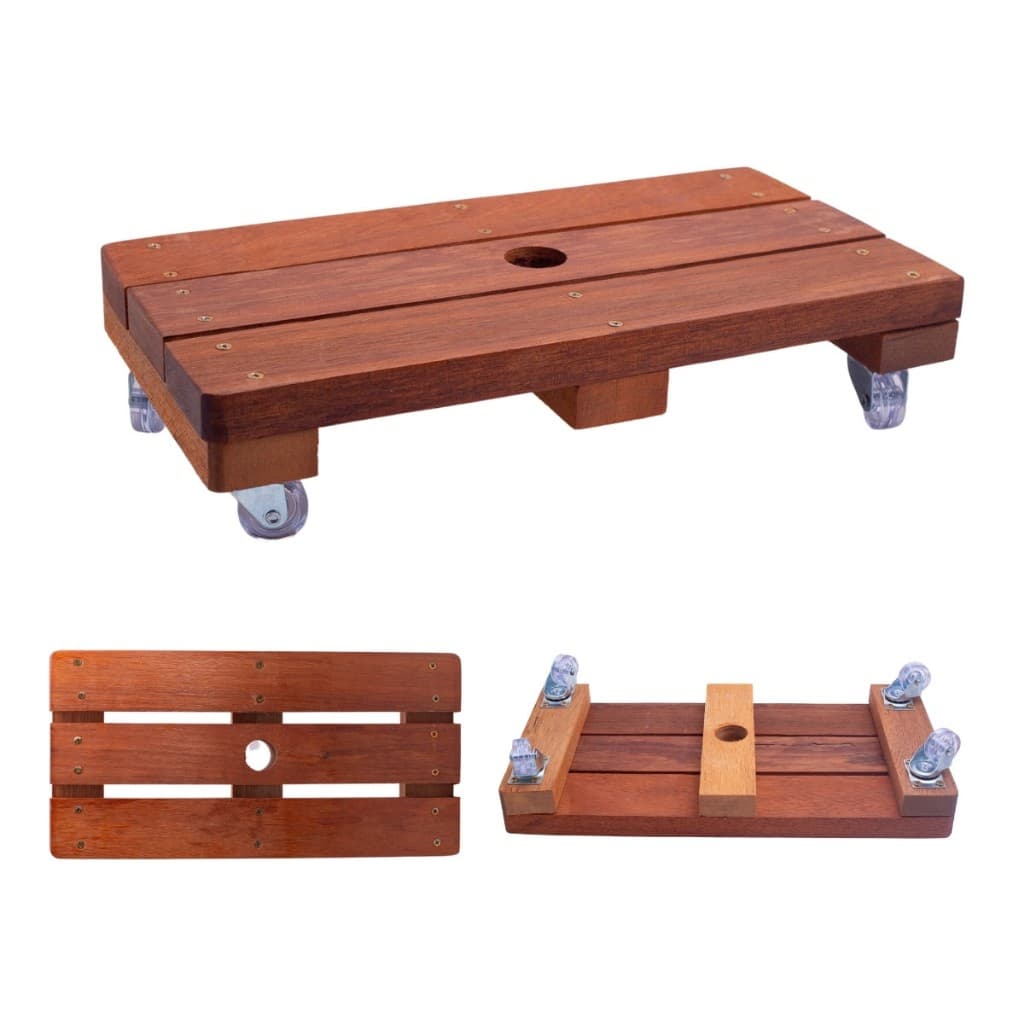 Suporte Para Vaso De Planta Jardineira 40x20 Cm Madeira Envernizada Rodinhas Cristal Premium