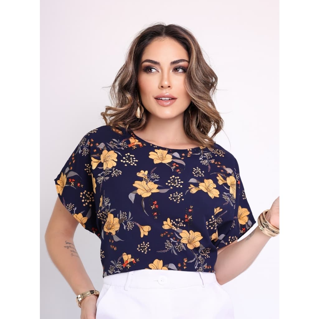 ATLANTIS Blusa comfortavel Feminina / Manga Curta/ Plus Size/Tam Unico