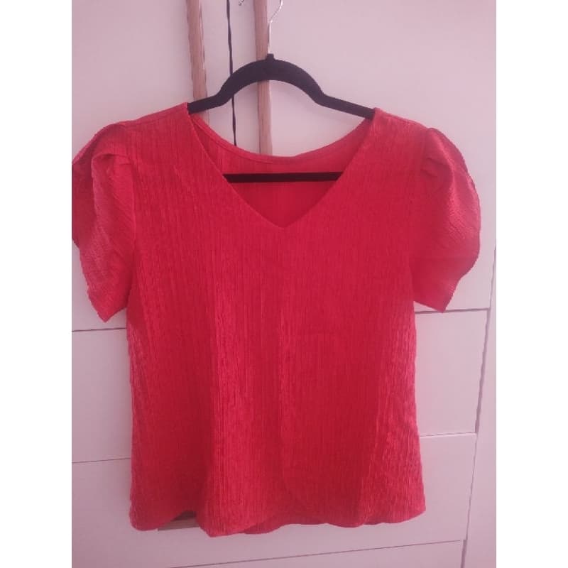 blusa feminina verão manga curta vermelha manda com babados G
