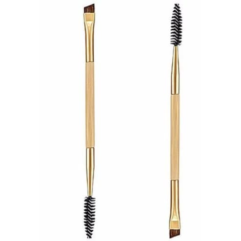 kit 2 Pincéis de bamboo para sobrancelha de Maquiagem Makeme Duplo Chanfrado c/ Escova Sobrancelha