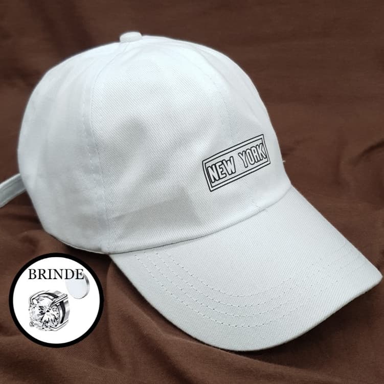 Boné NYC Retro Branco Basebol Ny Quadrado New York Aba Curva Masculino e Feminino Regulagem Fitão