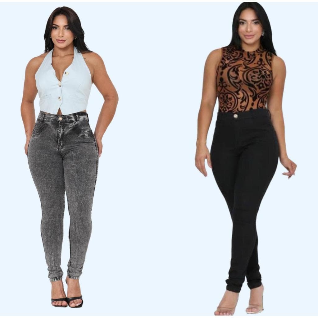Kit com 2 Calças Jeans Femininas Cintura Alta com Lycra