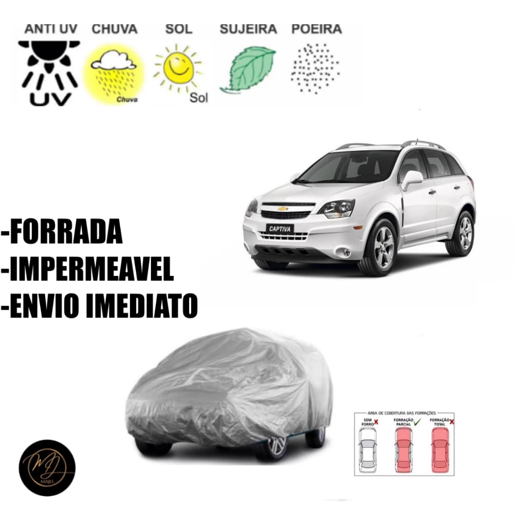 Capa de Cobrir Carro CAPTIVA FORRADA CENTRAL GG- Impermeável e Proteção Completa contra Sol, Chuva