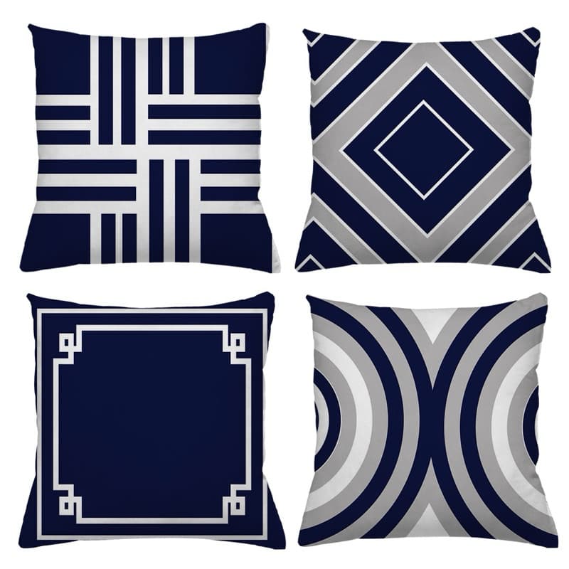 KIT 4 CAPAS DE ALMOFADAS IDEAL PARA DECORAÇÃO , FORMAS GEOMETRICAS, AZUL - TAMANHO 45X45