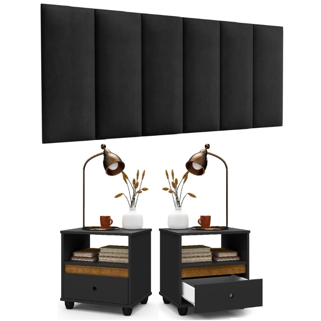 Cabeceira Cama Quarto 1,40m c/ Kit Mesa de Cabeceira criado com 01 gaveta varias cores