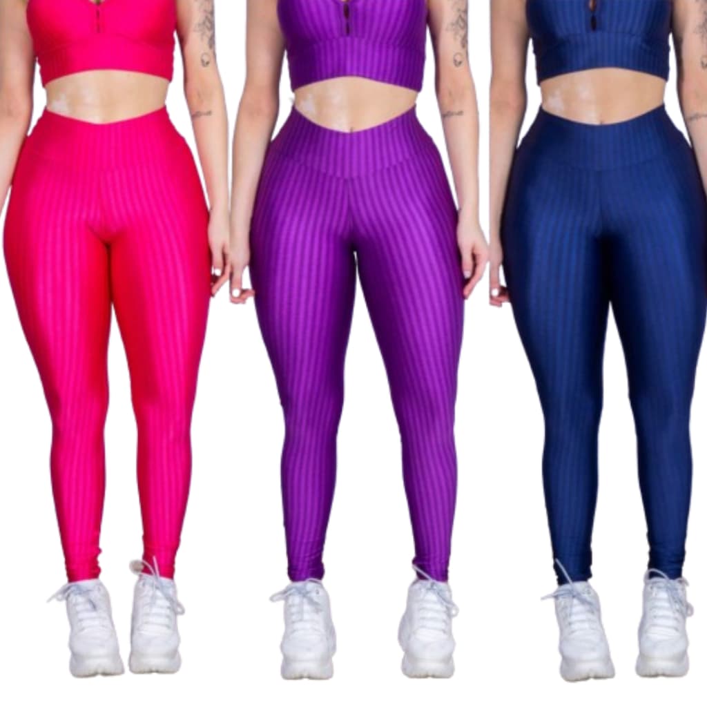 Kit 3 Calça Legging 3D Feminina Leg Academia Cintura Alta Levanta Bumbum
