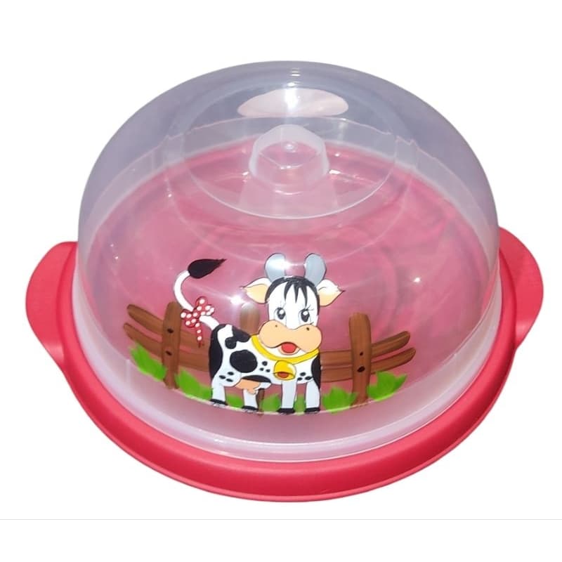 Boleira plástico decorado a mão porta bolos prato de bolo decoração vaquinha prato variado