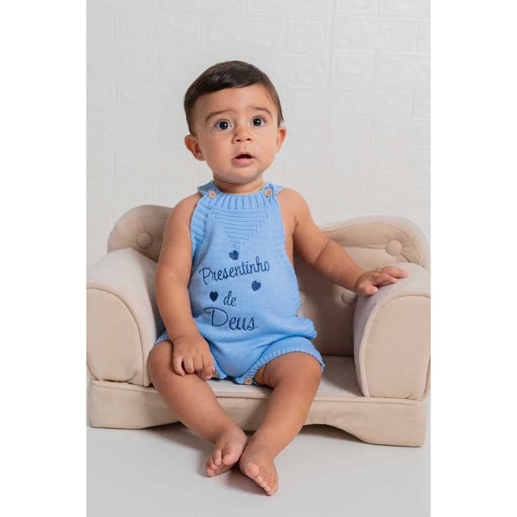 Jardineira Romper Infantil Tricô Presentinho de Deus