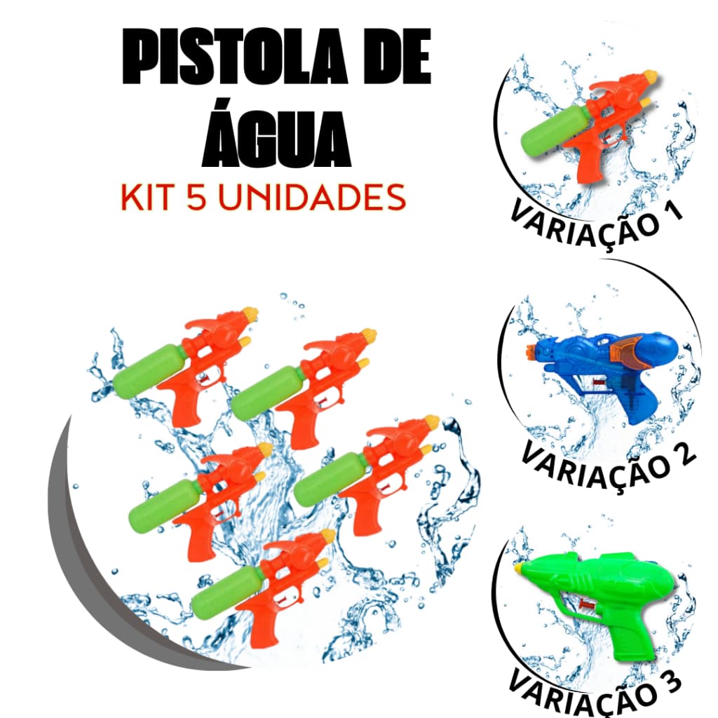 Kit 5 Pistola Água Arminha Brinquedo Arma Piscina Churrasco Praia Aniversário
