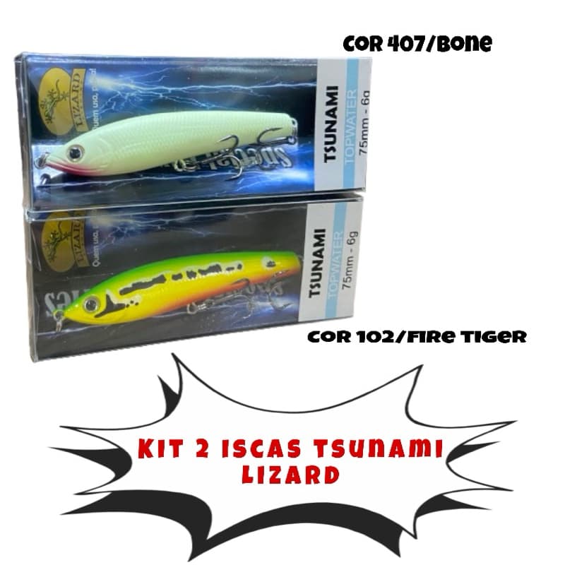 Isca artificial Tsunami Lizard Fishing - Kit 2 iscas artificiais tsunami 75mm 6g