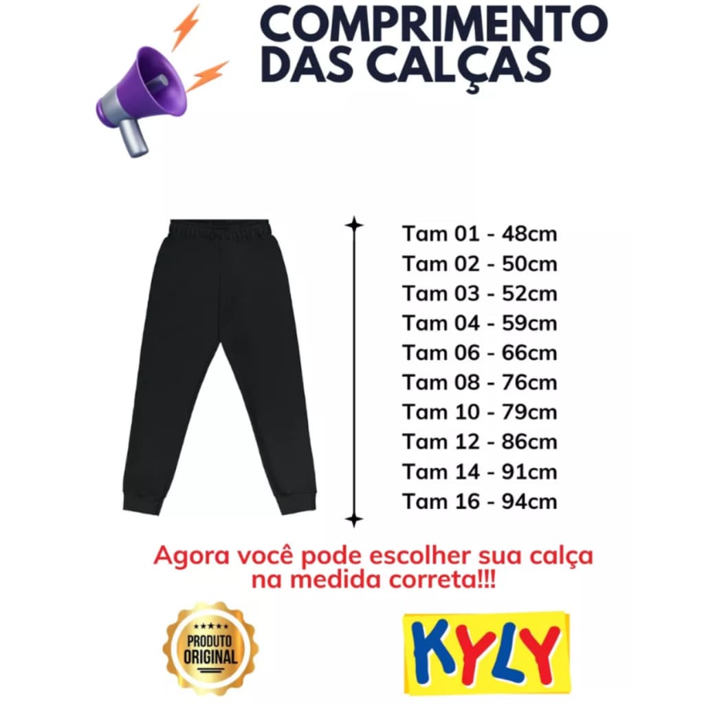 Calça Infantil Moletom Kyly  Flanelada  Punho Elástico na Cintura Tam 1, 2 e 3 ideal Escola Criança