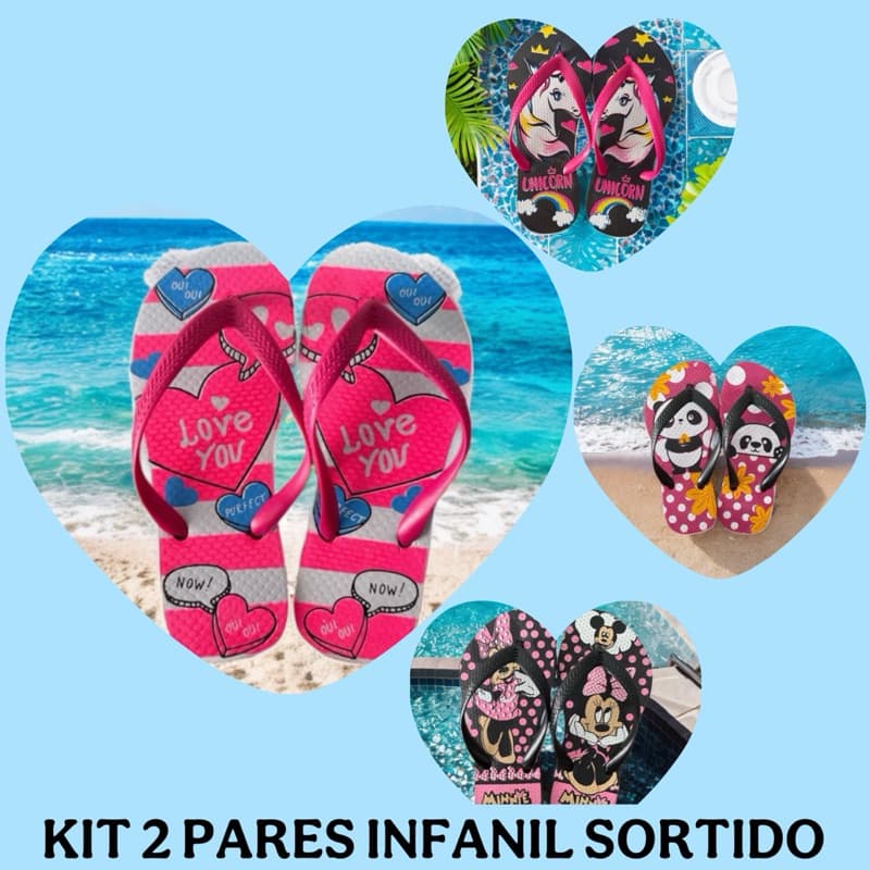 kit 2 pares Infantil meninA sortidos chinelo