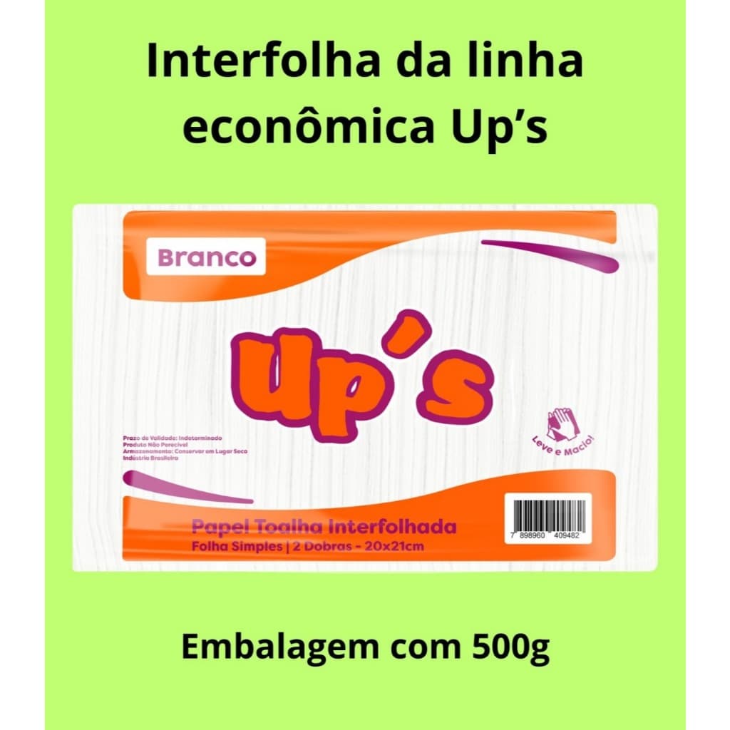 PAPEL INTERFOLHA UP's BRANCO - TOALHA INTERFOLHADO - 500G - 20x21