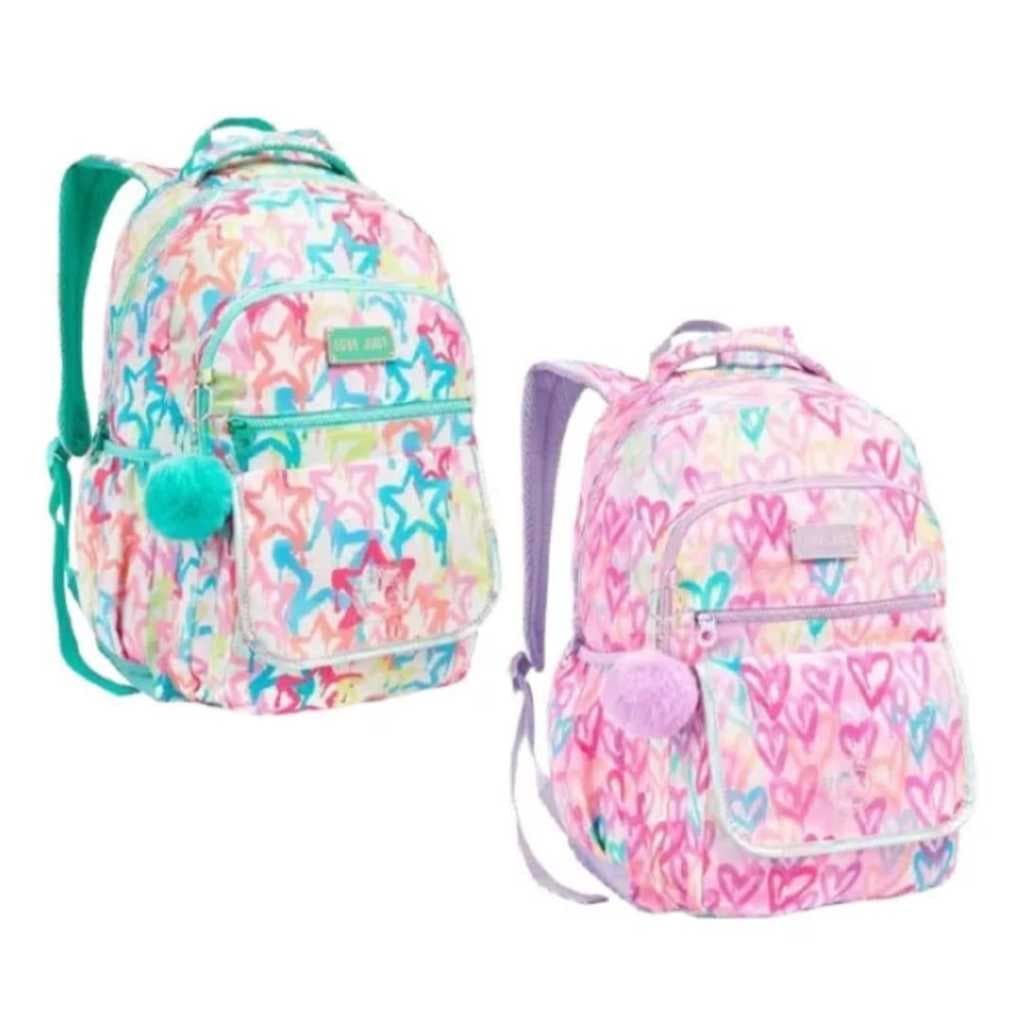 Mochila De Costas Grande Escolar Juvenil / Menina / Feminino Com Chaveiro