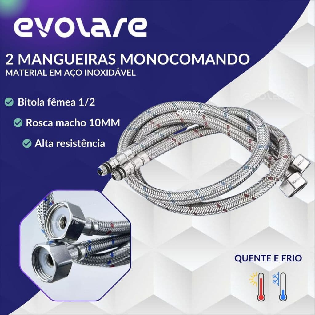 Mangueira Monocomando Engate Flexível 60cm - 2 Unidades