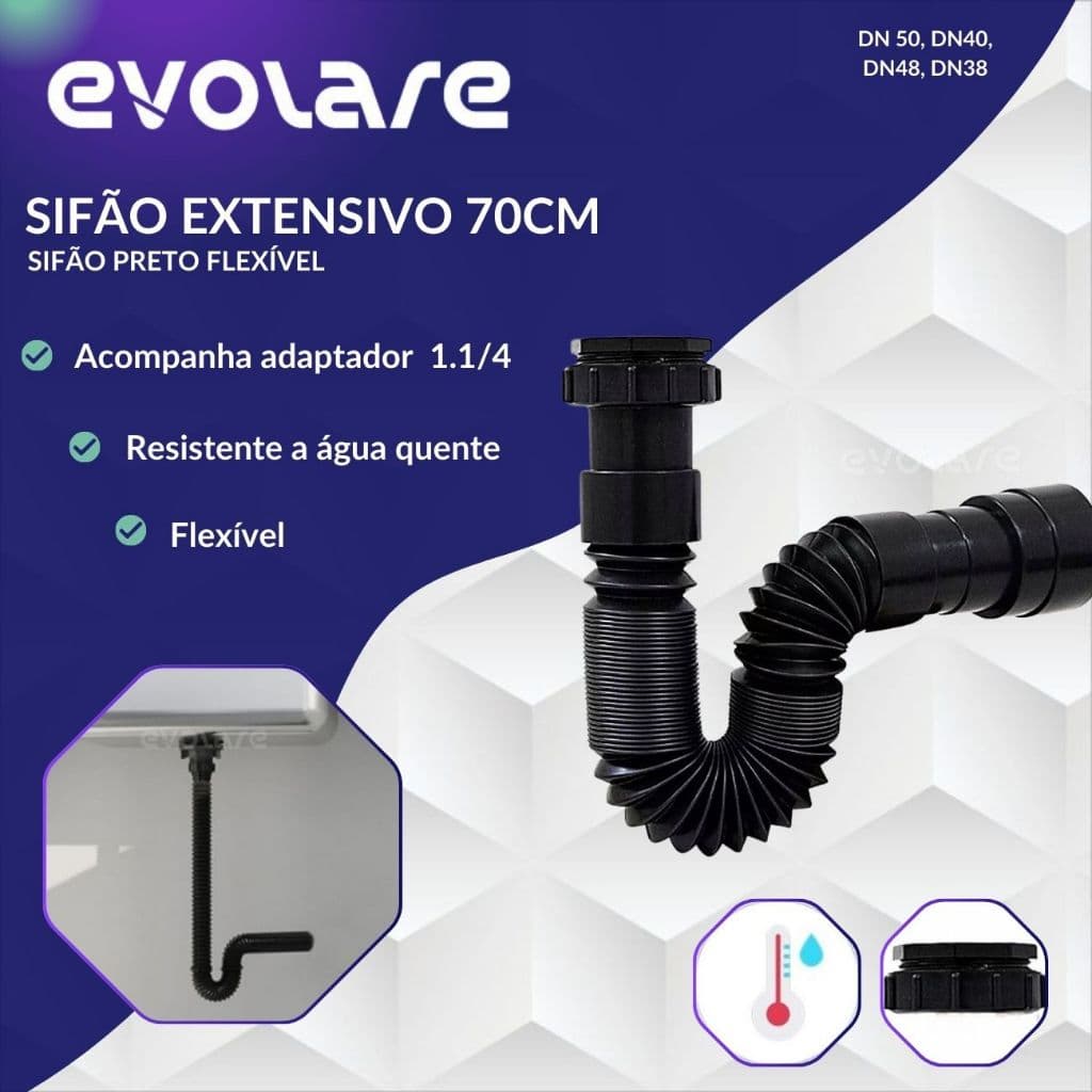 Sifão 70cm Sanfonado Preto Universal