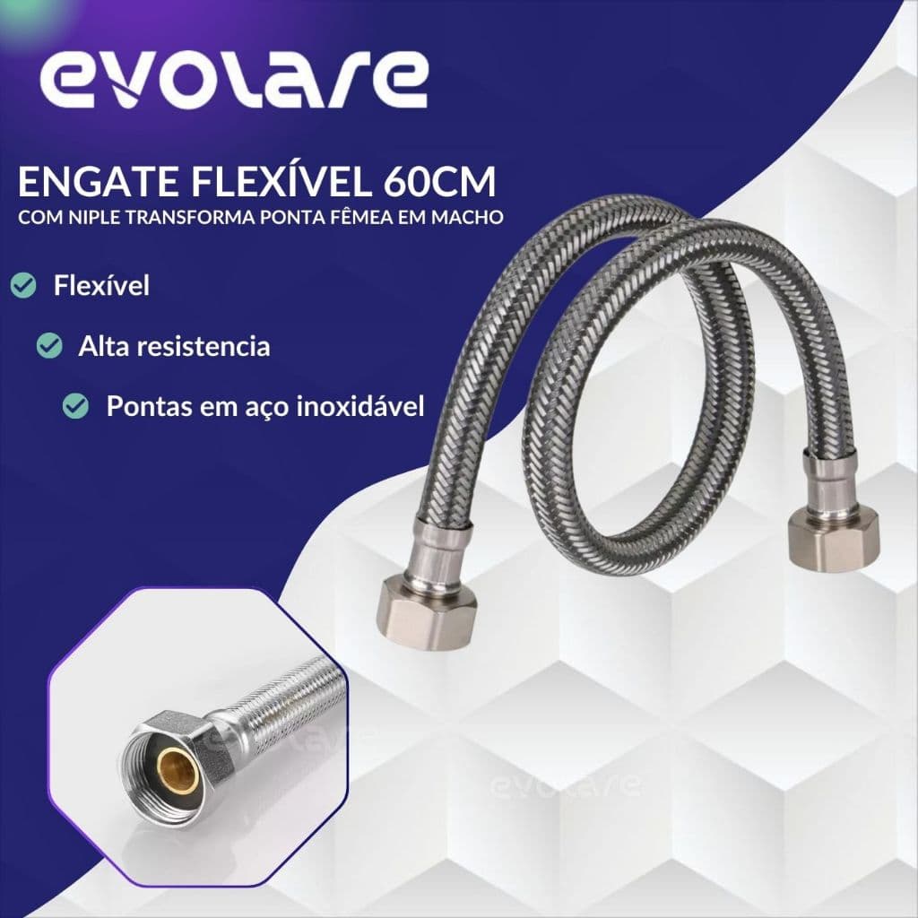 Engate Flexível Trançado em Aço Inoxidável 60cm Rabicho de Torneira