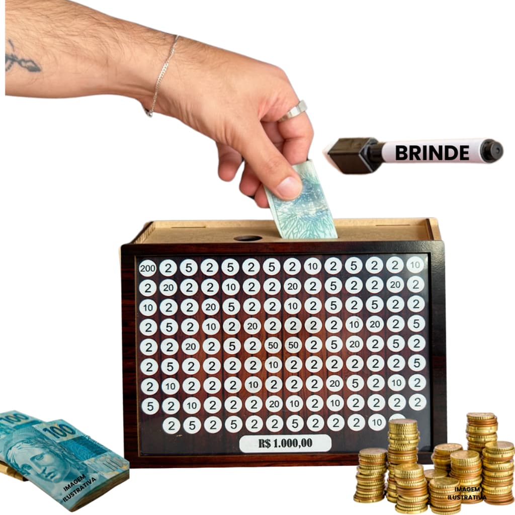 Cofrinho Cofre Guardar Dinheiro Fácil Caixa Woodbox 1 mil Original - Realize Seus Sonhos