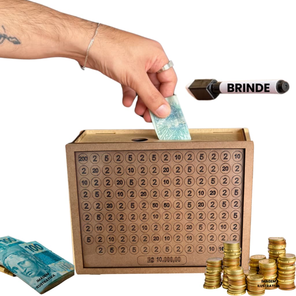 Cofrinho Cofre Guardar Dinheiro Fácil Caixa Woodbox 10mil Original - Realize Seus Sonhos