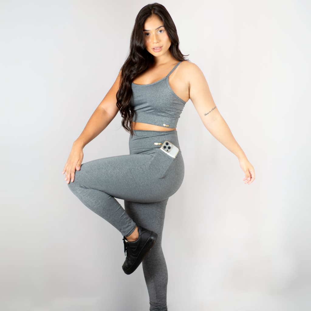 Conjunto Fitness Feminino Calça Legging com Bolso Top Liso