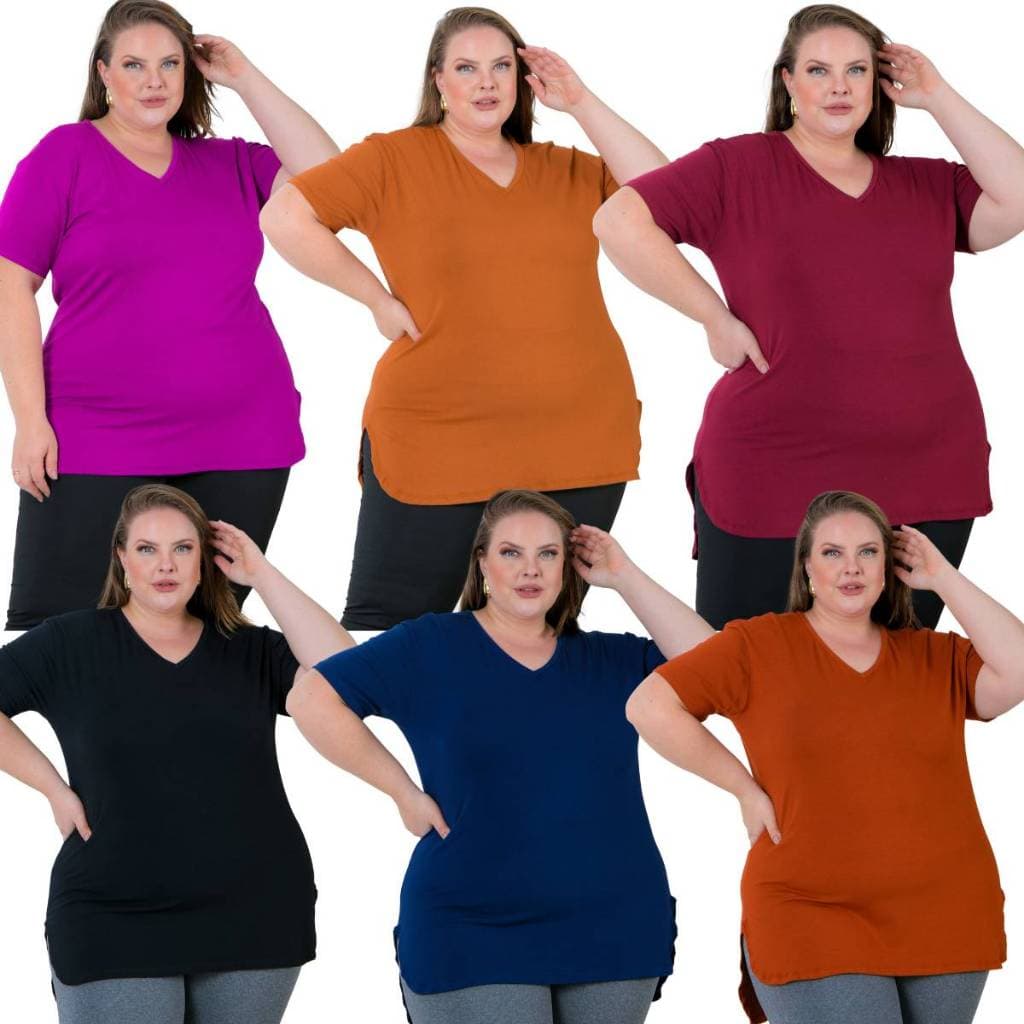 Kit com 6 blusas femininas CORES SORTIDAS Plus Size Tampa Bumbum