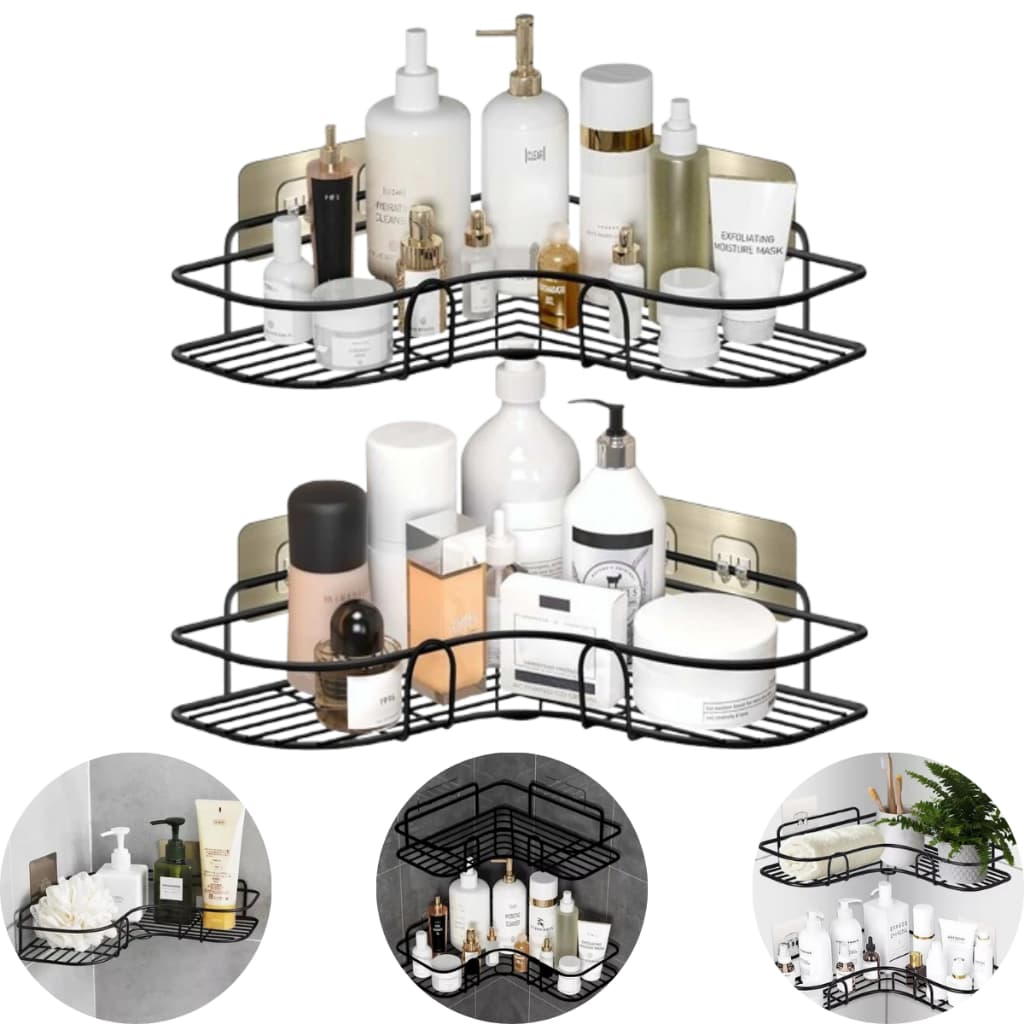 Kit 2 Suporte Banheiro Shampoo Sabonete Bucha Utensilios Porta Treco Tempero Cozinha Adesivo Metal