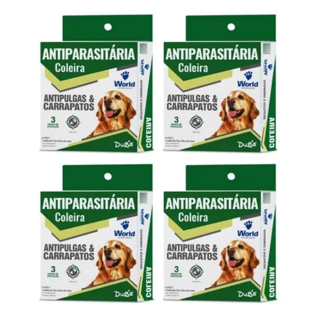 Kit 4 Coleiras World Veterinária Dugs Antipulgas E Carrapatos Para Cães 56 Cm