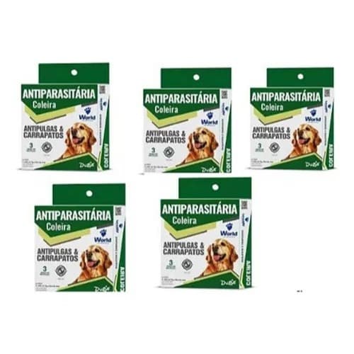 5 Coleiras World Veterinária Dugs Antipulgas E Carrapatos Para Cães