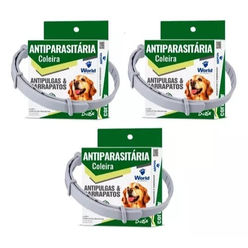 03 Coleiras Cães Antipulgas E Carrapatos Dugs 56cm World