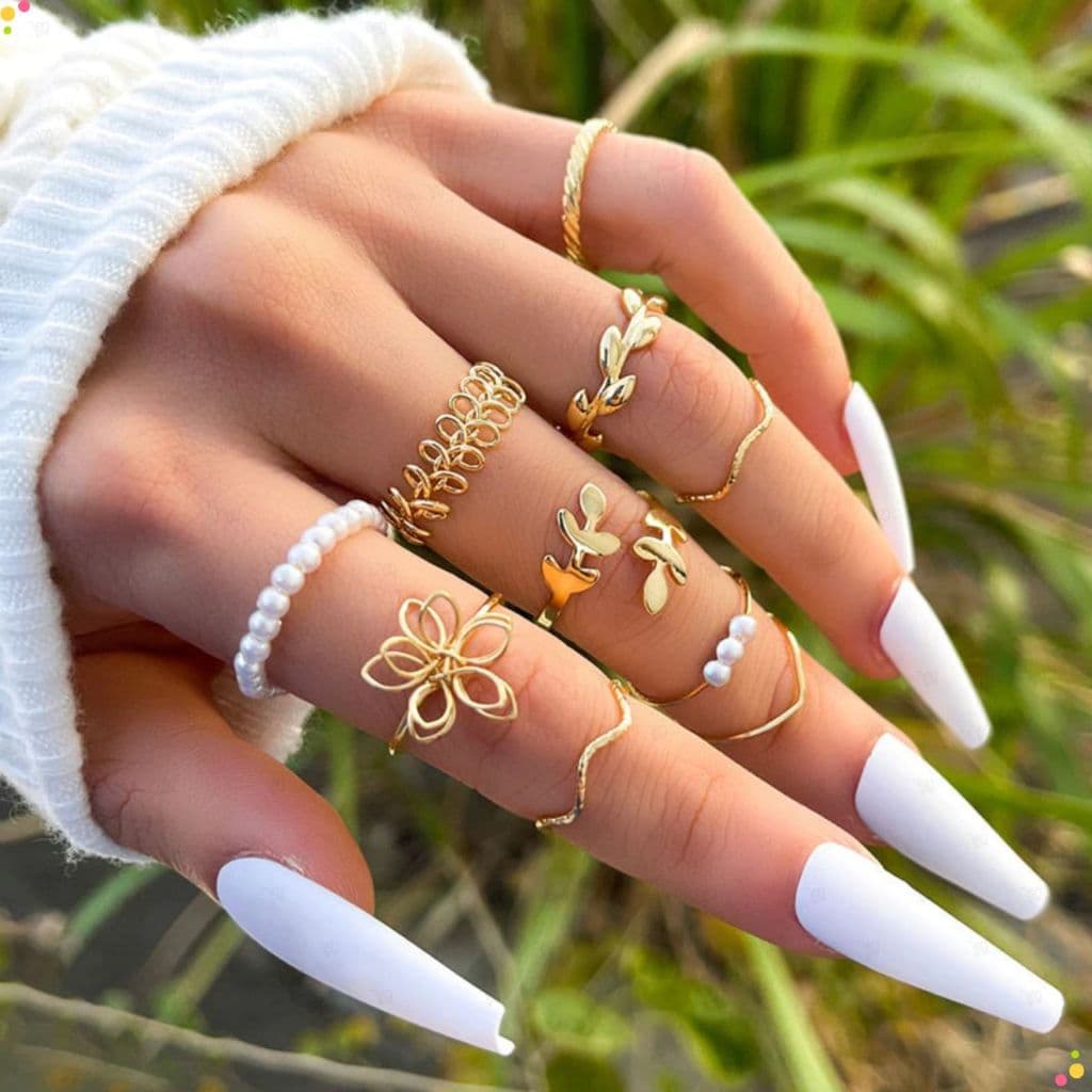 Kit 10 Anéis Falange Dourado Regulável Elegante Estiloso Presente Foto Moda Variados Diversos Modelo