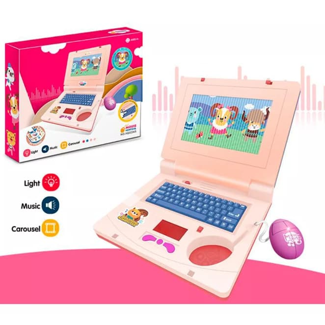 Brinquedo Notebook  Rosa Com Som e Luzes e cartela de adesivo