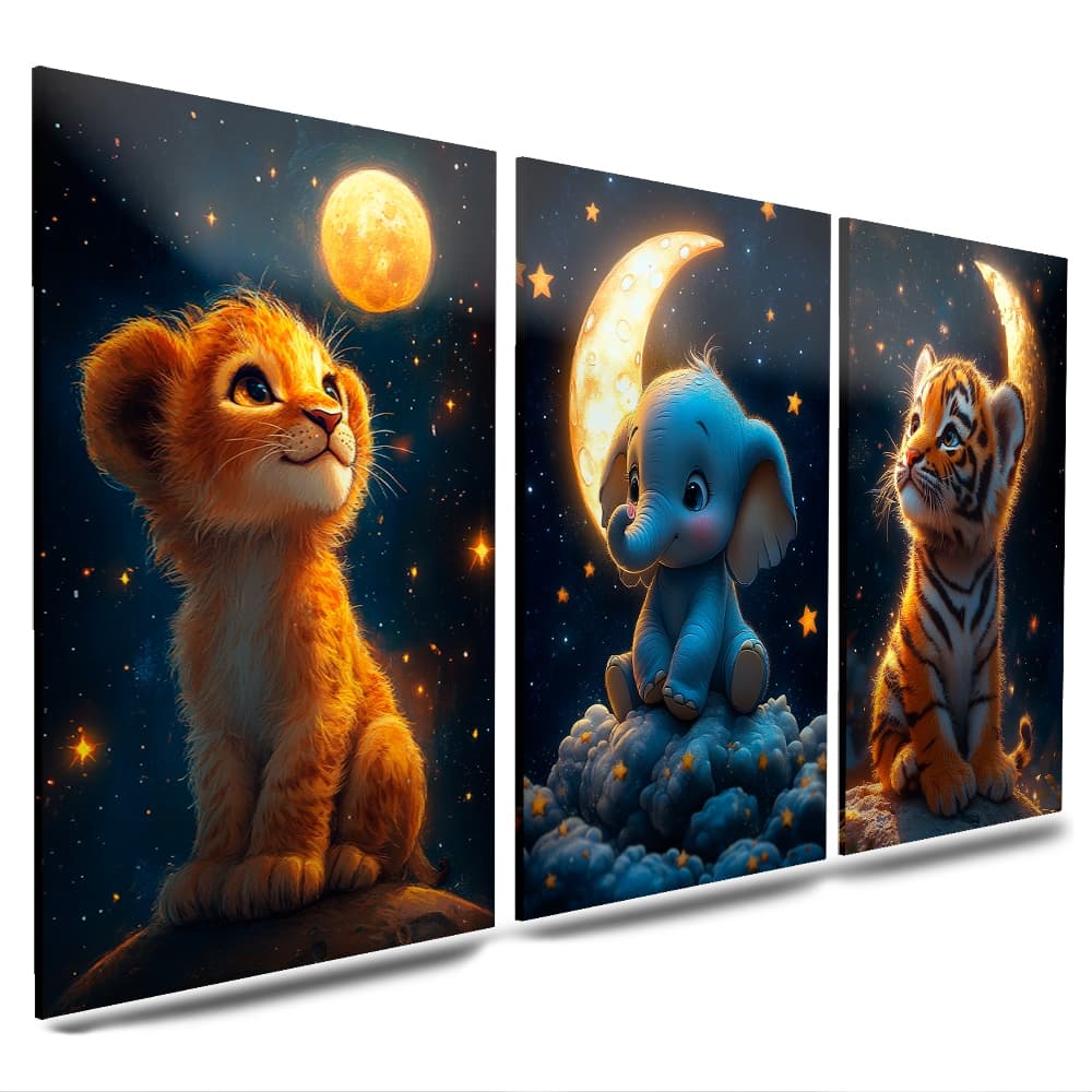 quadros decorativos leao elefante tigre para sala quarto escritorio
