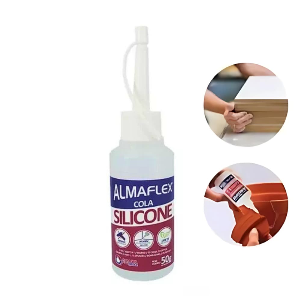 Cola de Silicone Líquida 50g Premium Almaflex para eva isopor feltro tecidos couro espumas borrachas plasticos papel