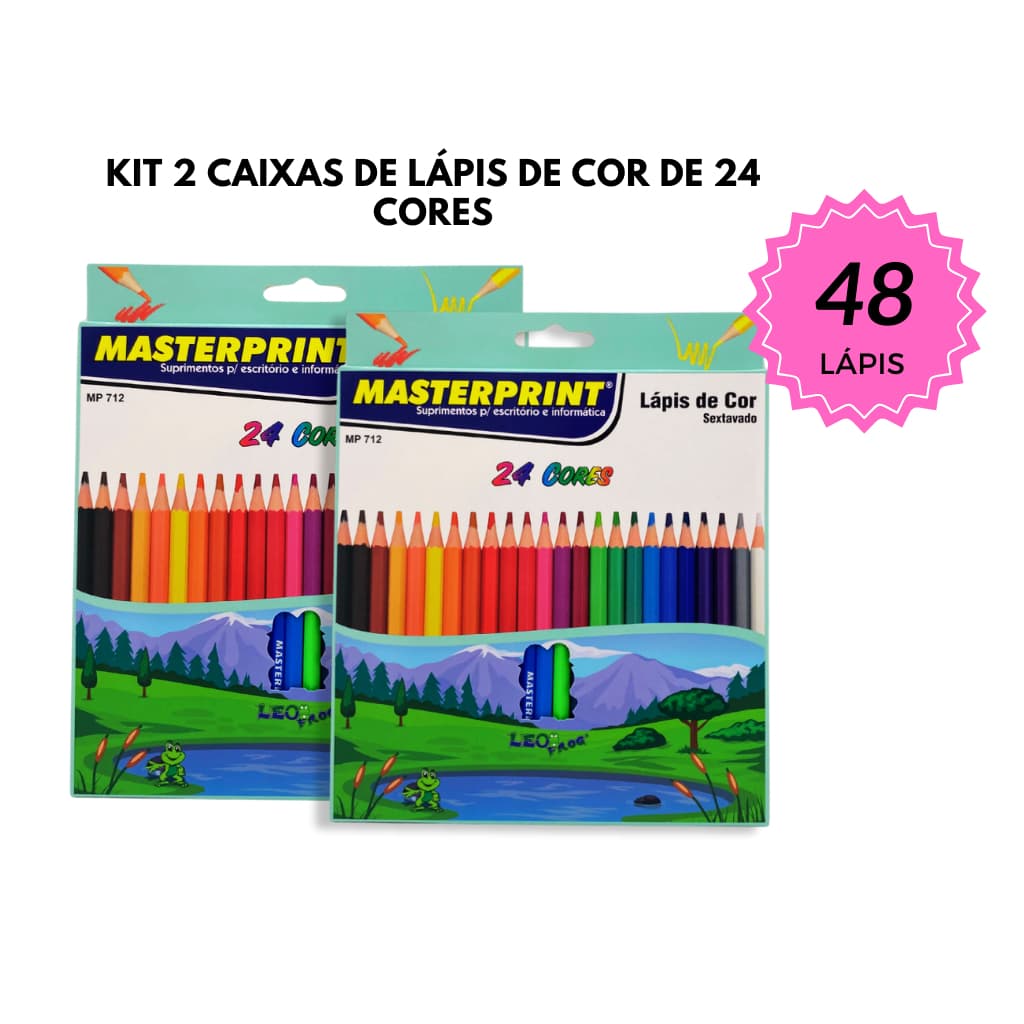 KIt 2 Caixas de Lápis de Cor Sextavado Masterprint  Total 48 Lápis