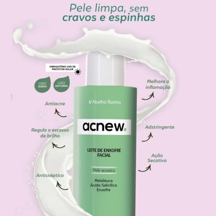Leite de Enxofre Facial Antiacne Melaleuca - Abelha Rainha 120ml