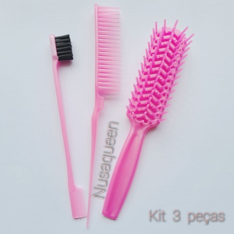 kit 3 escovas para  finalização baby hair + Pente Três fileiras + escova  jacaré kit  perfeito