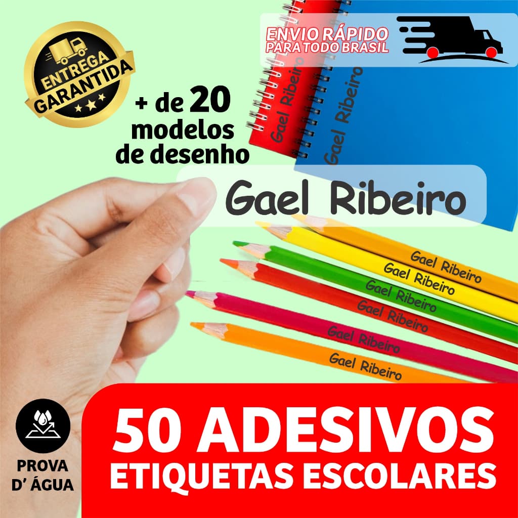 Etiqueta Escolar Transparente 50x10mm kit com 50 unid, personalizadas identificação Material Escolar