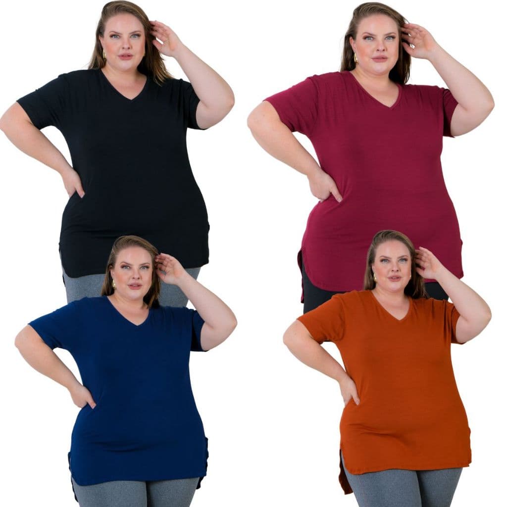 Kit com 4 blusas femininas CORES SORTIDAS Plus Size Tampa Bumbum