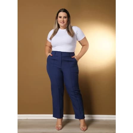 Calça Social Feminina Plus Size Alfaiataria Botões Duplo Elegante