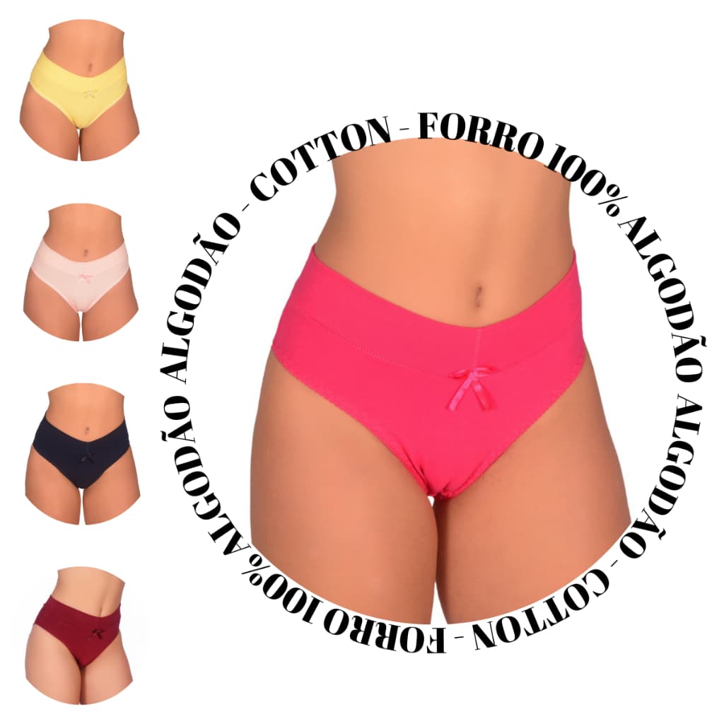Kit 5 Calçola Calcinha Tanga Senhora Cós Alto Algodão Cotton