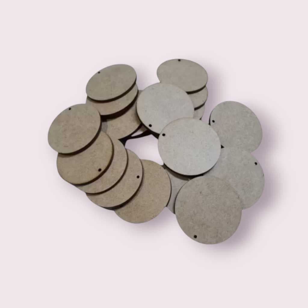 50 Bolachas 6 Cm 1 Furo/ e sem furo Mdf Crú Círculo Aplique bolacha